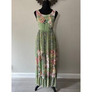 DAVI & DANI Tiered Floral Dress Green Medley Sz S Prairie Valley Cottage Core